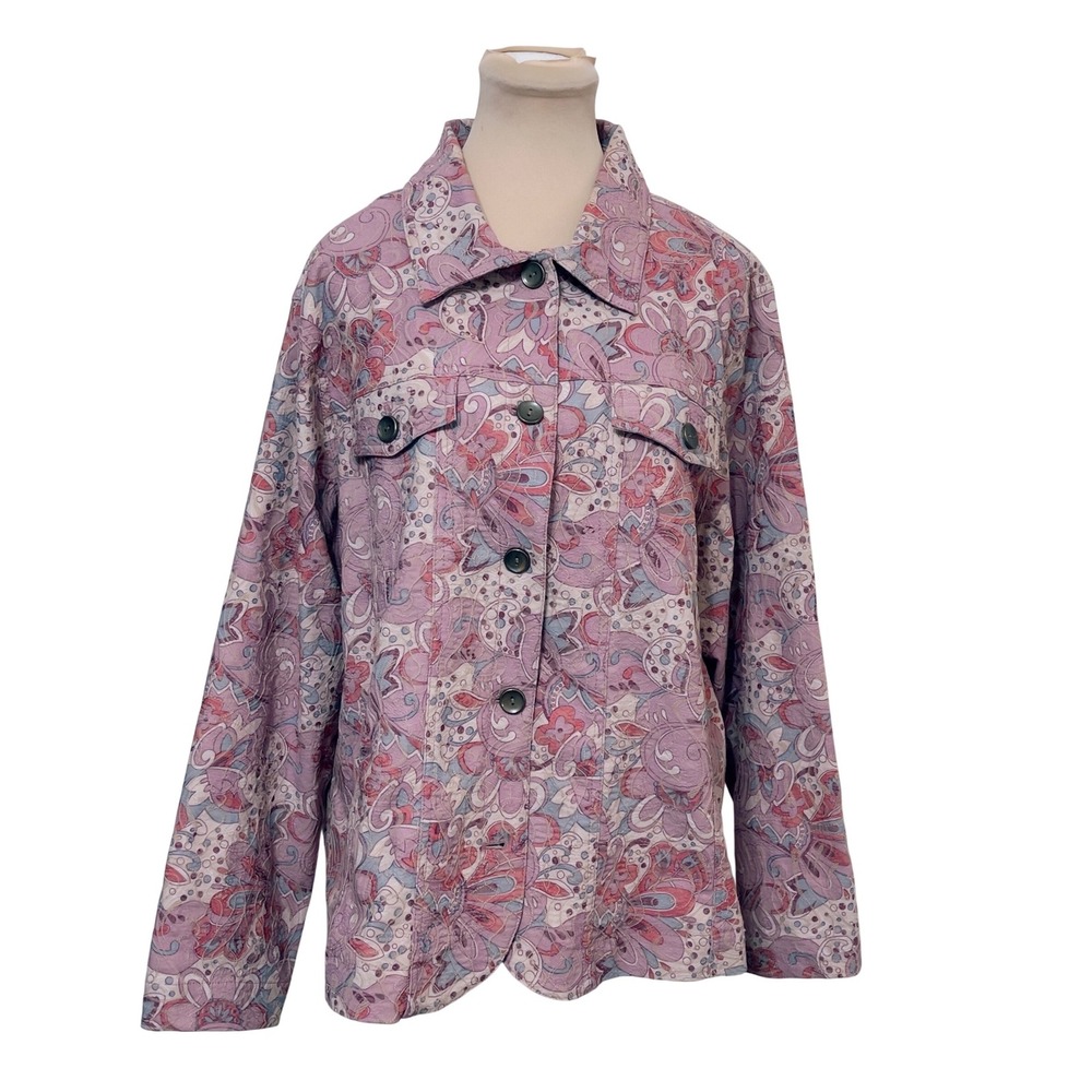 Analogy Woman Womens Paisley Button Up Jacket Pink Purple Plus Size 2X Boho